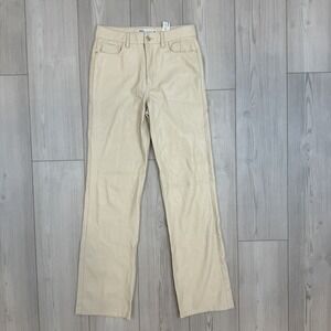 Zara Ecru Pants Womens 4 Beige Faux Leather High Rise Straight Leg Streetwear